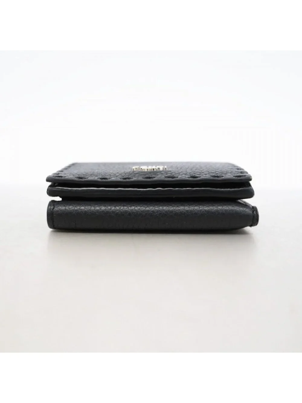 Fendi Trifold Walleteria Sell Leather Black Silver Wallet